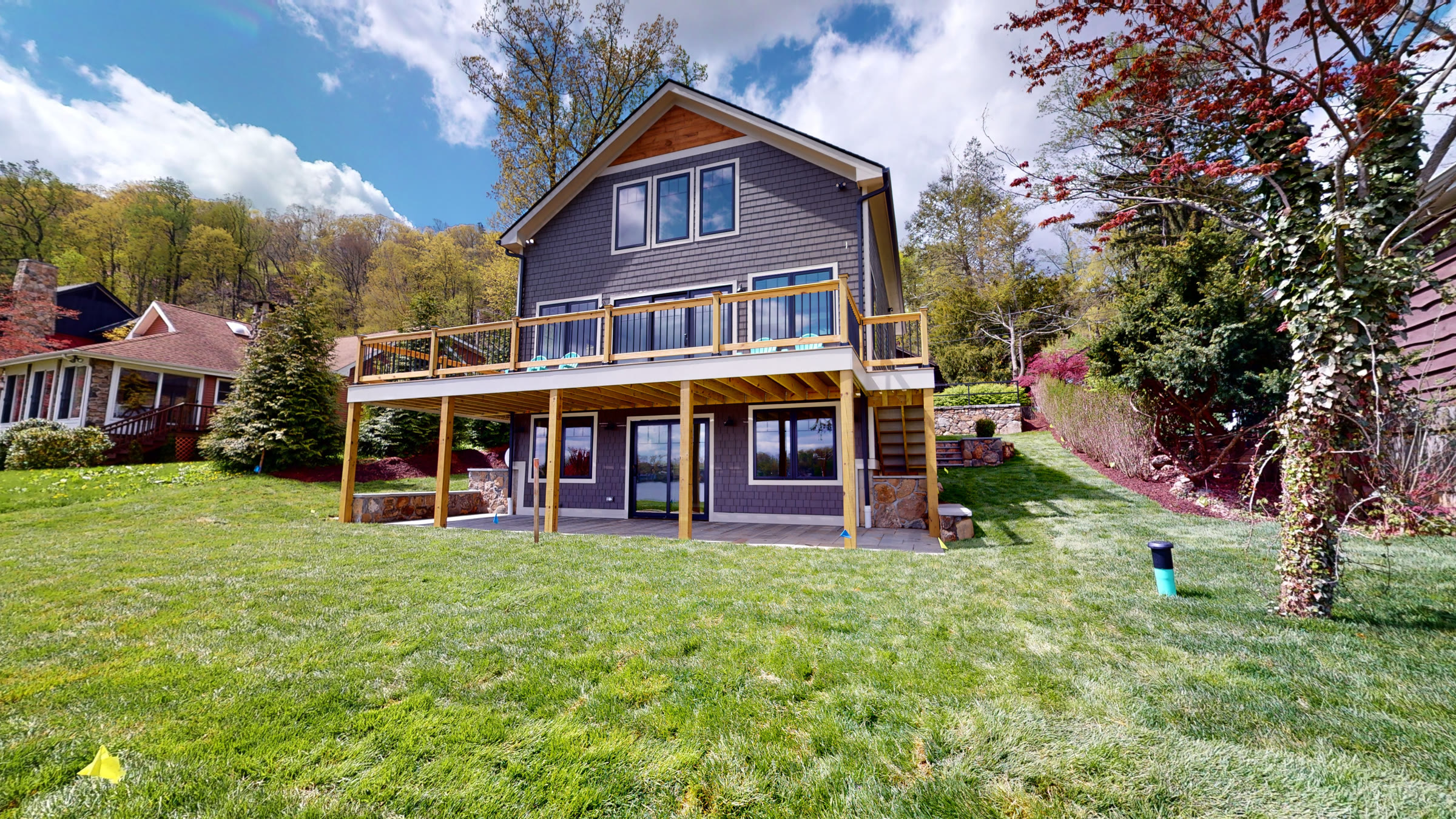 Aerial drone view of the custom home at 3 Woods Road, Candlewood Knolls