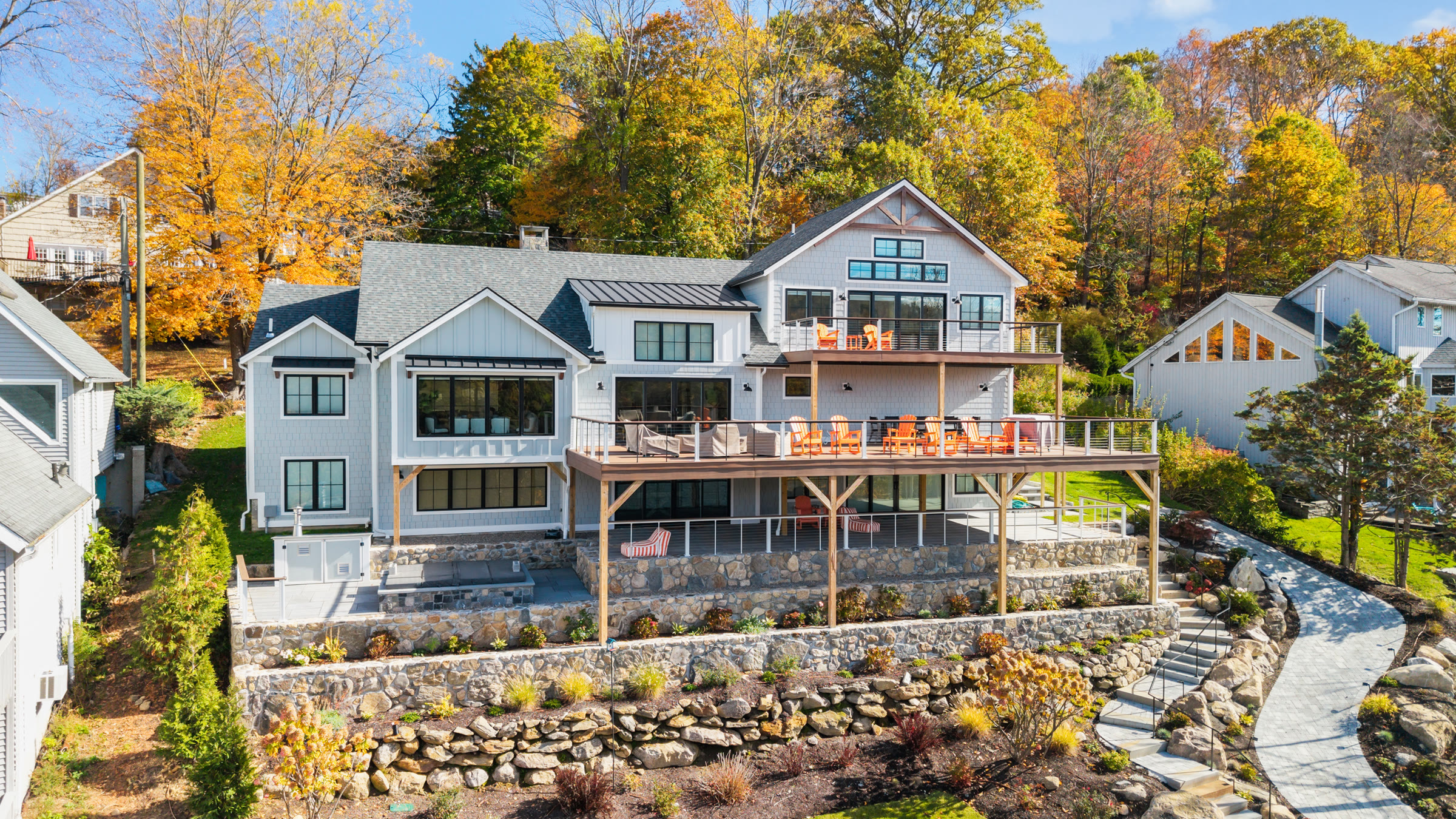 Aerial view of the custom home at 43 Moody Lane, Danbury